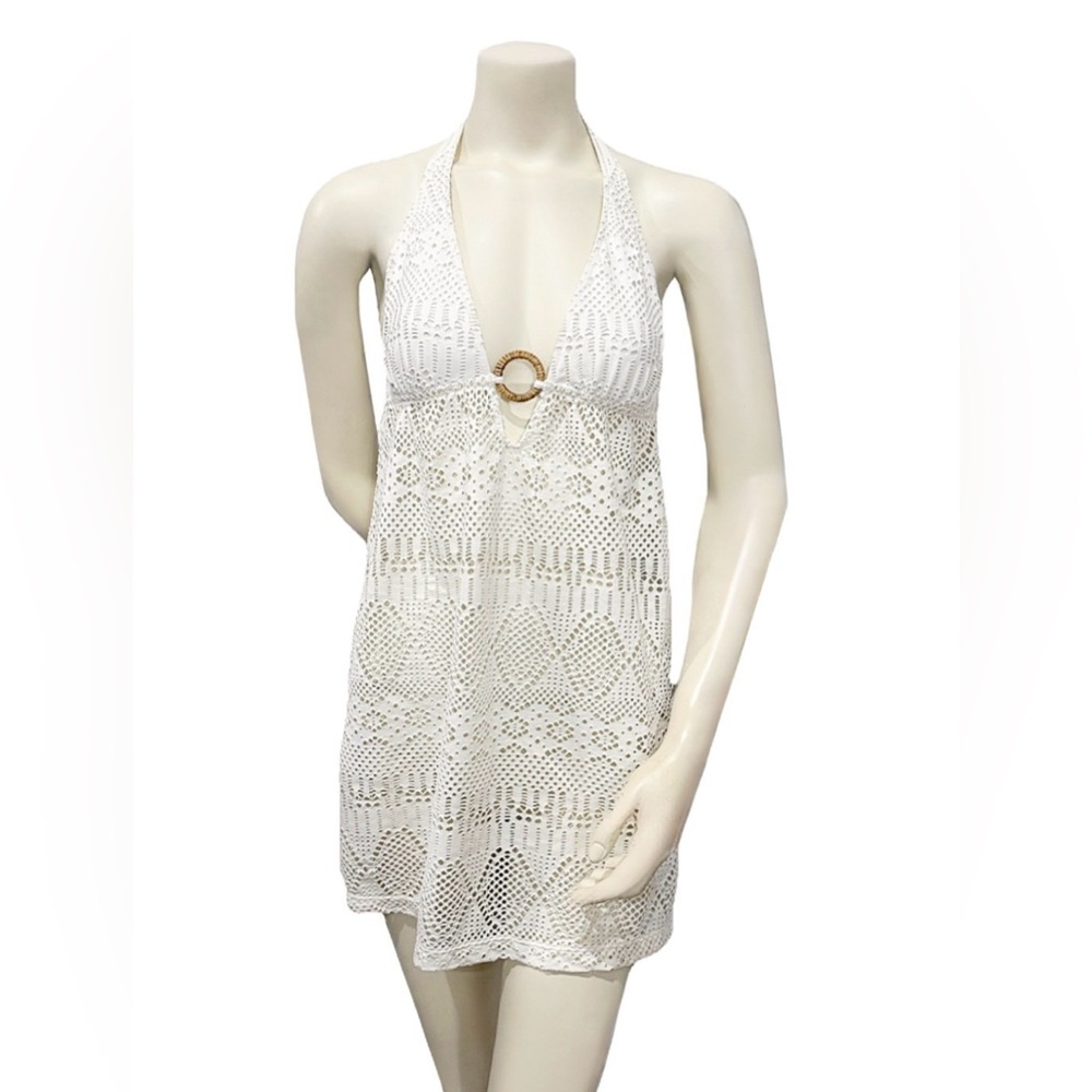 Ralph Lauren White Ivory Crochet Halter Swim Cover Up Dress M